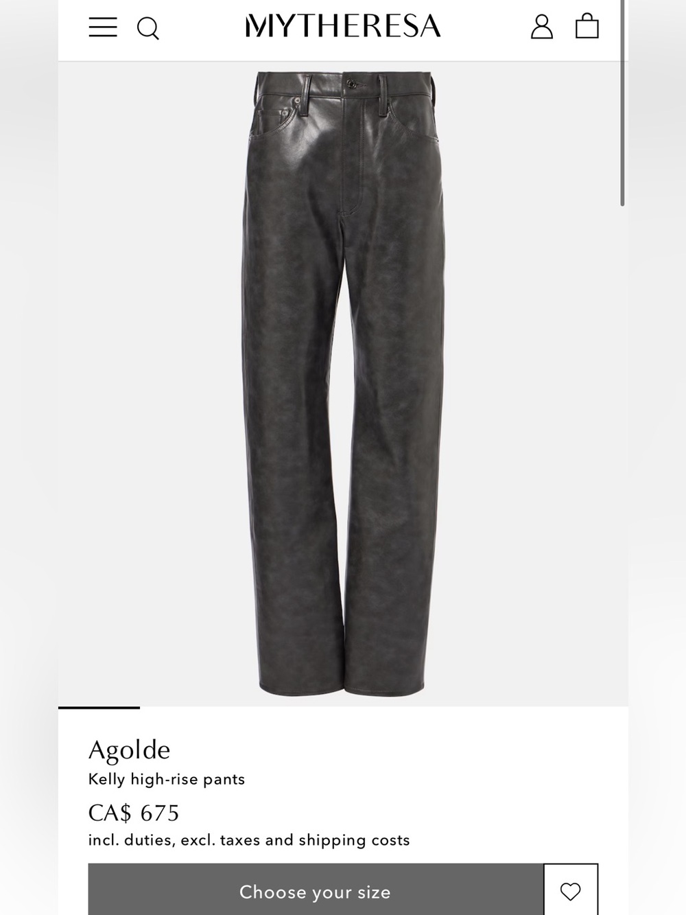 Agolde | Kelly 50% Recycled Leather Straight-Leg Pants | Smoke